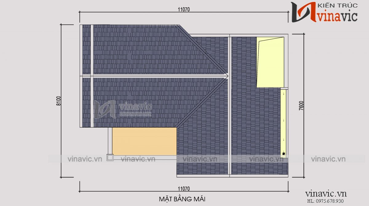 Mặt bằng mái mẫu nhà biệt thự phố 3 tầng màu xanh than
