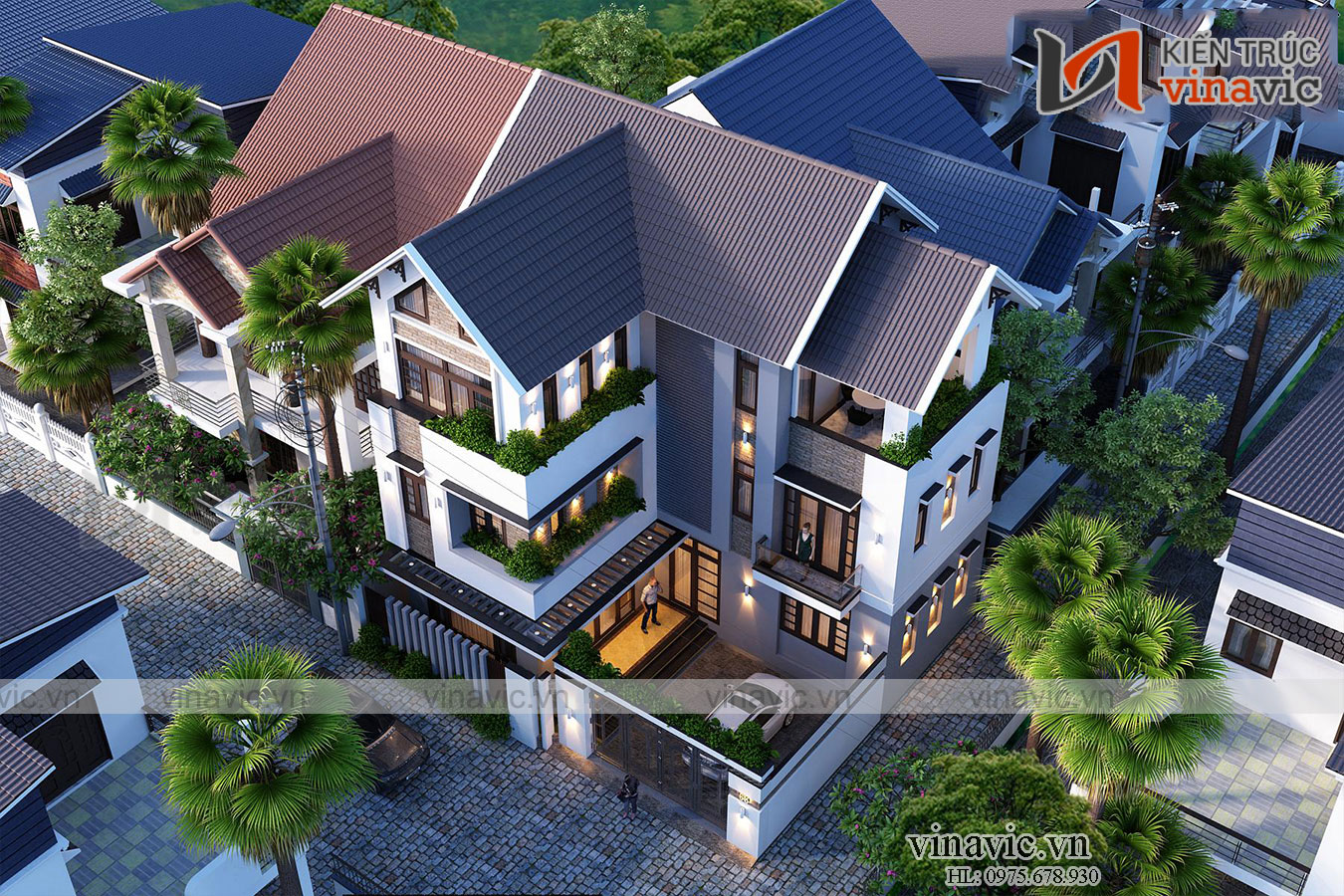 Màu sắc thân nhà và màu mái được phối màu tinh tế sáng tạo