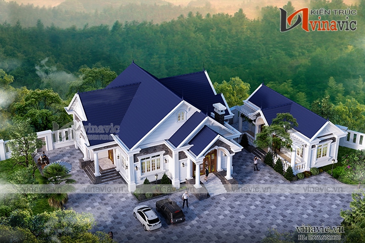 Biệt thự 1 tầng trên 200m2 được phân chia công năng tối ưu với 2 khu vực nhà chính và nhà phụ