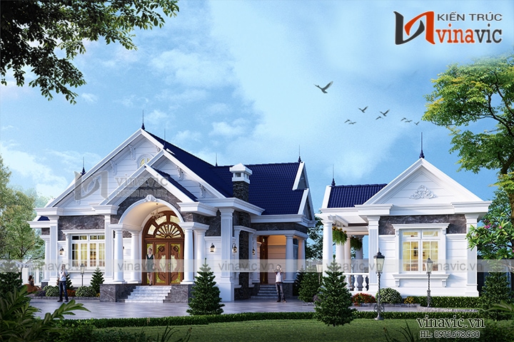 Biệt thự mái thái 1 tầng 4 phòng ngủ cho gia đình nhiều thành viên