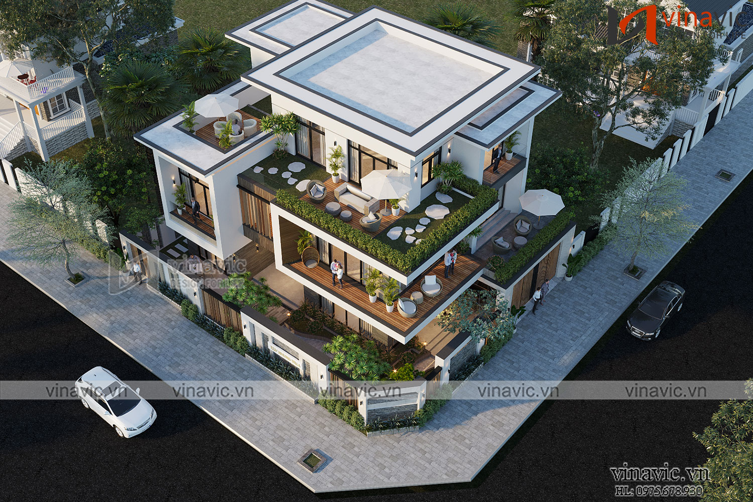 Mẫu biệt thự 3 tầng xây dựng trên mảnh đất hình chữ nhật biến tấu linh hoạt về hình khối
