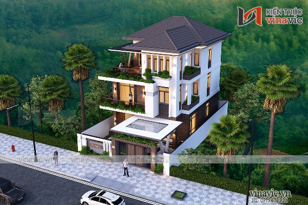 Mẫu nhà 3 tầng hiện đại nhìn từ trên cao