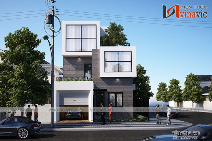 Góc nhìn chính diện của nhà ống 3 tầng đẹp 2 mặt tiền