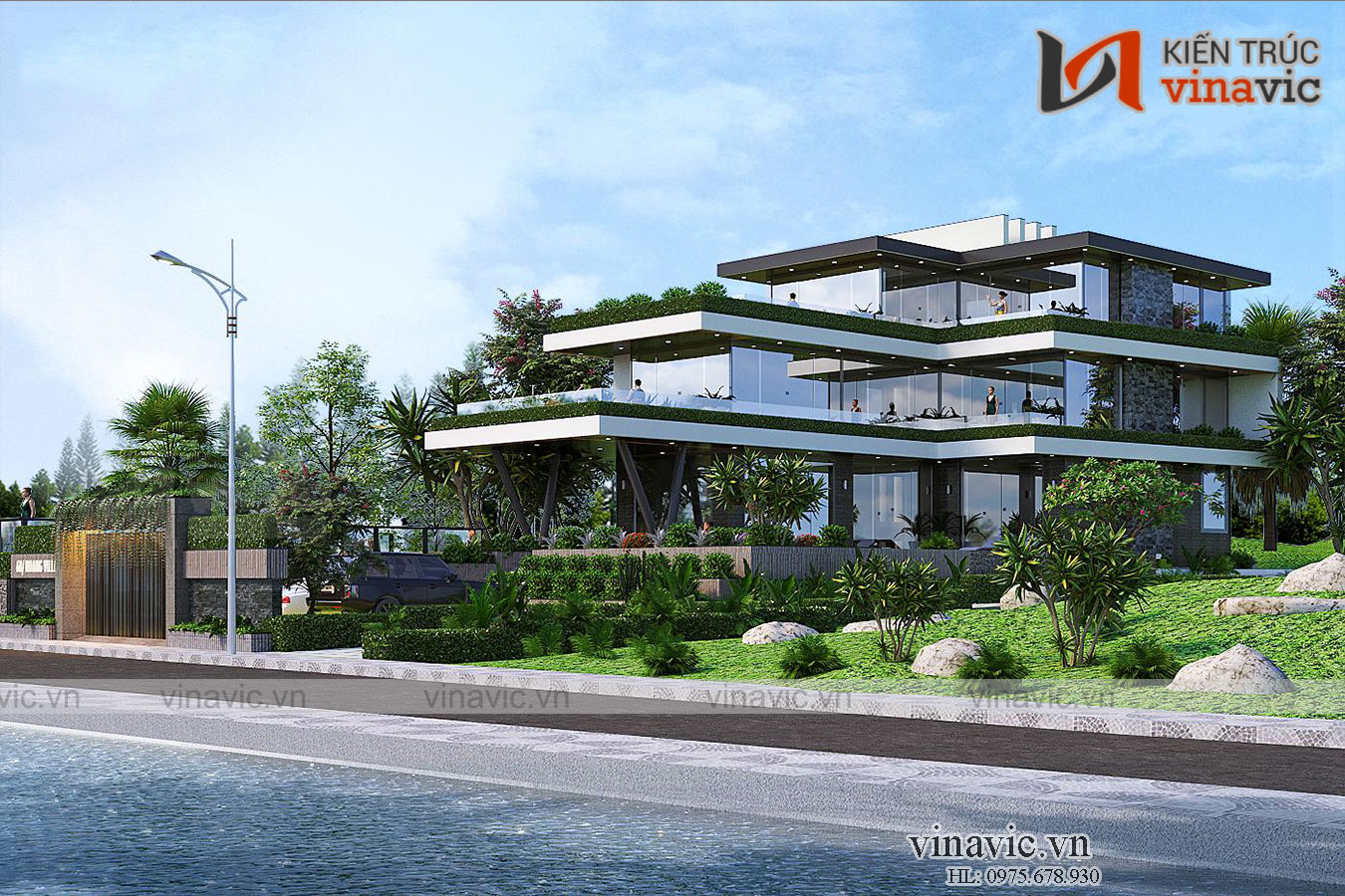 Thiết kế nhà chữ L với không gian xanh xung quanh