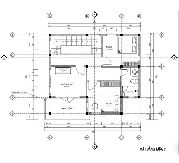 Mặt bằng công năng tầng 2 nhà chữ L