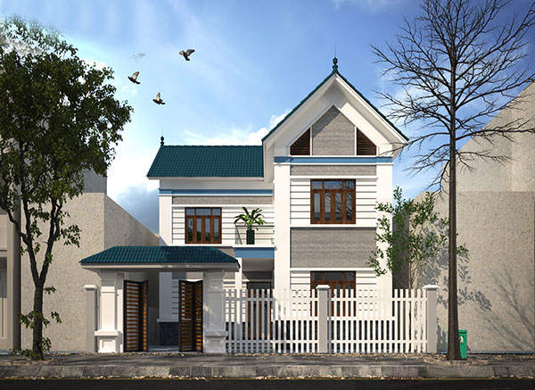 Nhà mái thái 2 tầng chữ l
