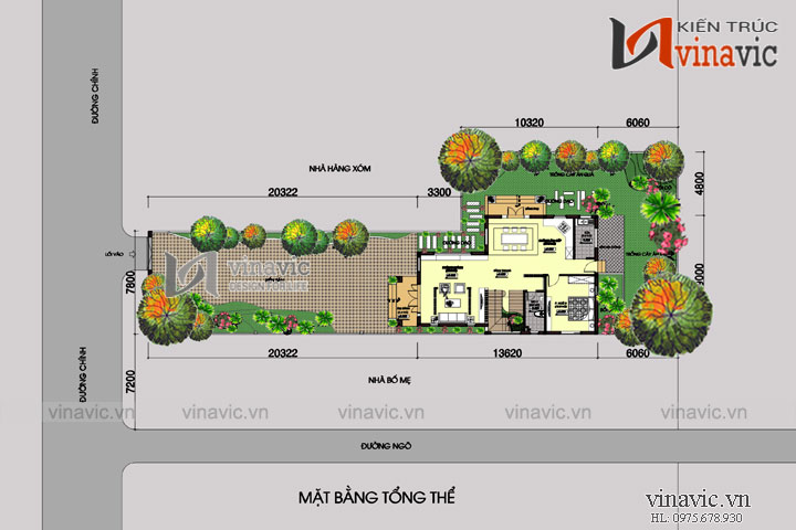 Mặt bằng tổng thể Biệt thự 120m2 5 phòng ngủ 3 tầng 1 P.Khách, 1 P.Bếp ăn, 2 P.WC BT1487