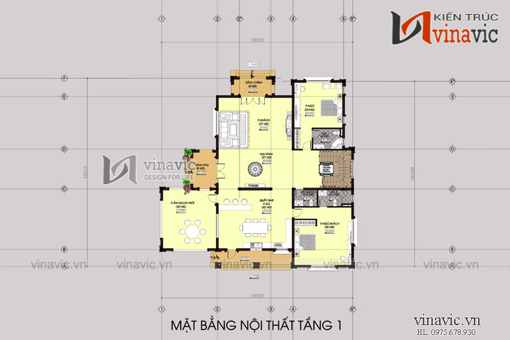 Mặt bằng tầng 1 Biệt thự 2 mặt tiền 3 tầng 400m2 thiết kế sang trọng và hiện đại BT1496