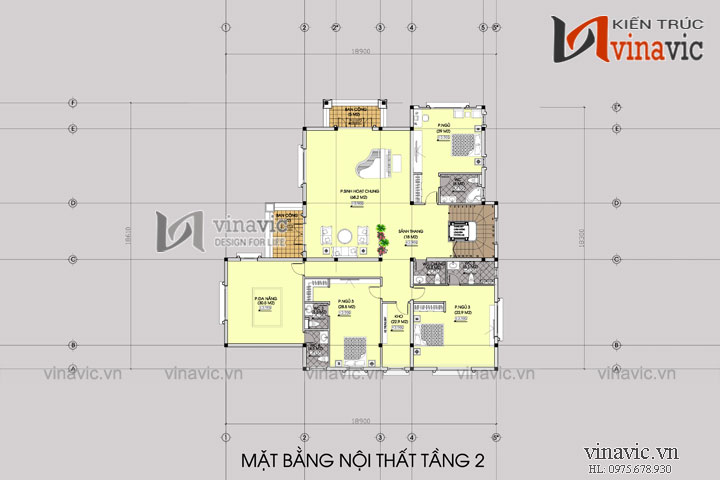 Mặt bằng tầng 2 Biệt thự 2 mặt tiền 3 tầng 400m2 thiết kế sang trọng và hiện đại BT1496