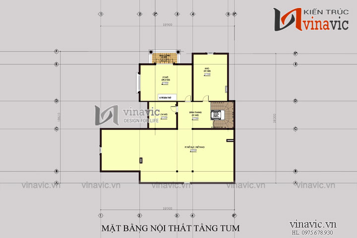 Mặt bằng tầng tum Biệt thự 2 mặt tiền 3 tầng 400m2 thiết kế sang trọng và hiện đại BT1496