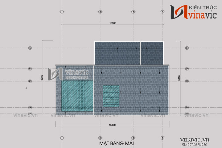 Mặt bằng mái Biệt thự 120m2 5 phòng ngủ 3 tầng 1 P.Khách, 1 P.Bếp ăn, 2 P.WC BT1487