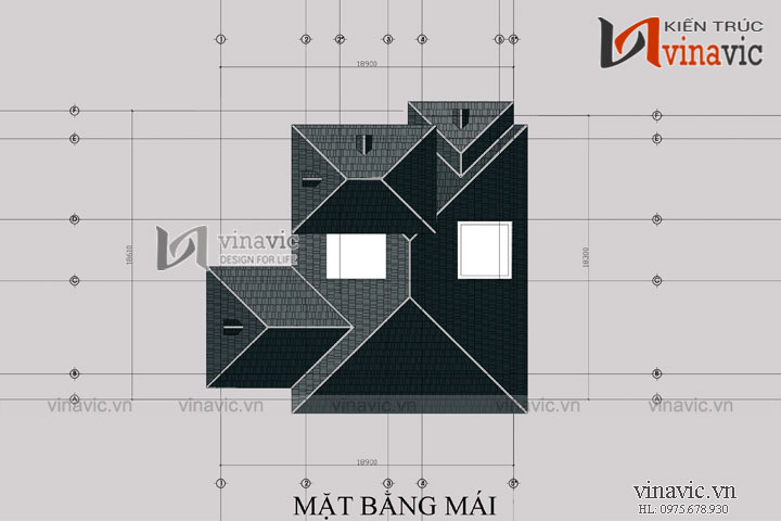Mặt bằng mái Biệt thự 2 mặt tiền 3 tầng 400m2 thiết kế sang trọng và hiện đại BT1496