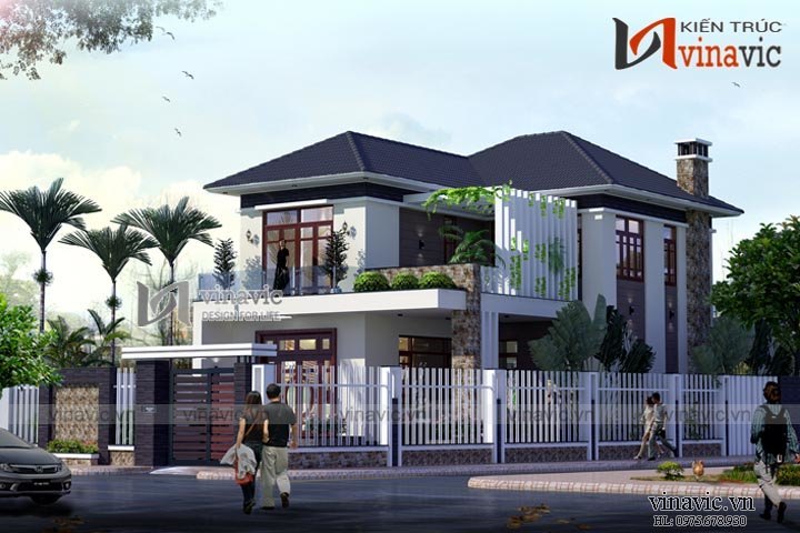 View chính Mẫu nhà 2 tầng mái thái 