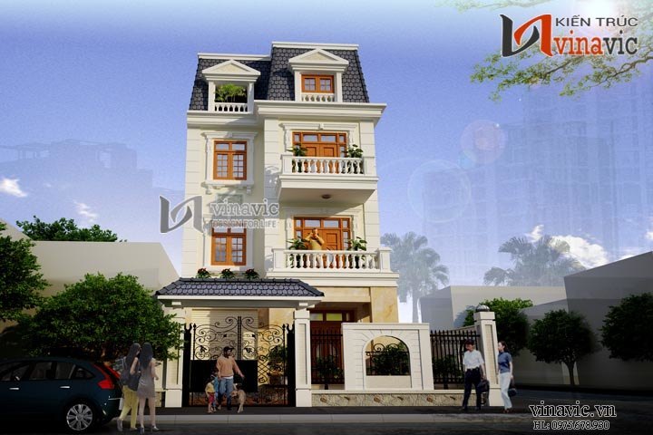 Phối cảnh khác Mẫu nhà 4 tầng 110m2 mặt tiền rộng 7m thiết kế tân cổ điển BT1500