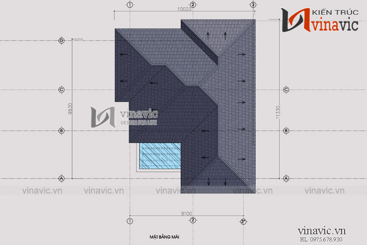 Mặt bằng mái Mặt tiền nhà 2 tầng mái thái BT1501