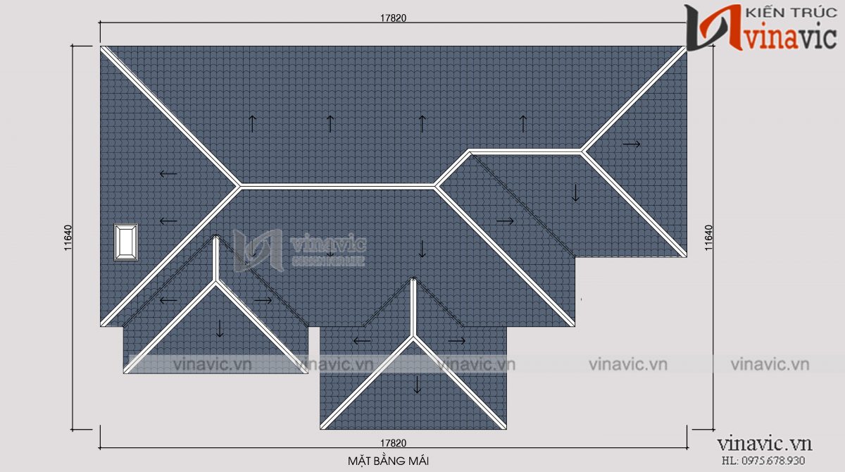 mặt bằng mái thiết kế nhà 1 tầng 2 phòng ngủ mặt tiền 16m dài 10m đầu tư 800 triệu
