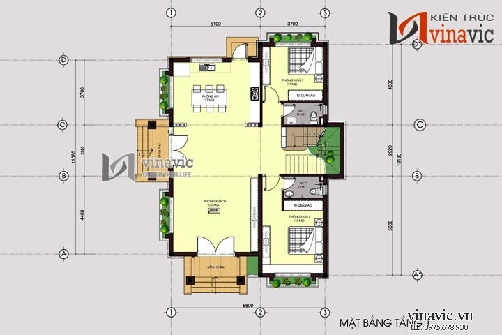 Mặt bằng tầng 1 Mẫu nhà 2 tầng 4 phòng ngủ BT1490 