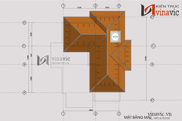 Mặt bằng mái Mẫu nhà 2 tầng 4 phòng ngủ BT1490 