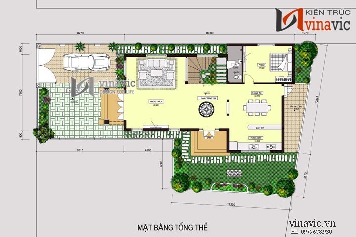 Mặt bằng tổng thể Biệt thự 3 tầng 4 phòng ngủ rộng 200m2 2 mặt tiền 9m BT1495