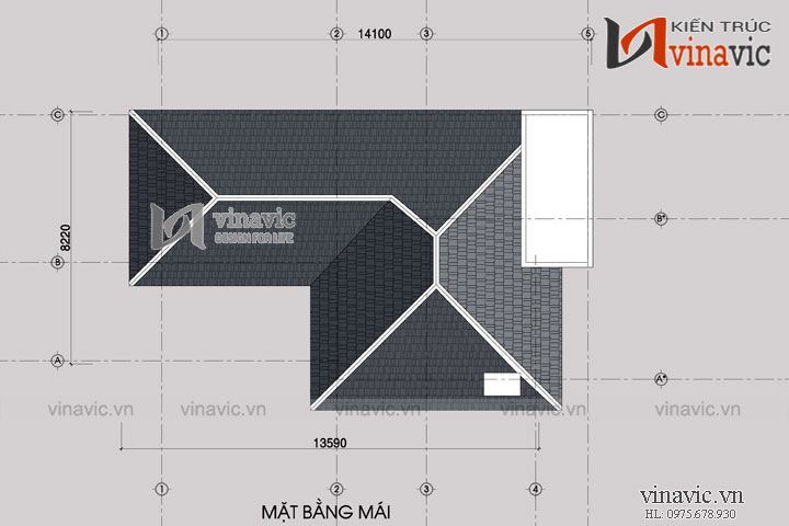 Mặt bằng mái Mẫu nhà 2 tầng mái thái 
