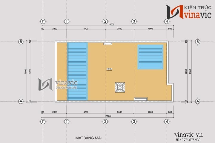 Mặt bằng mái mẫu thiết kế nhà ống đẹp 5 tầng NO1448