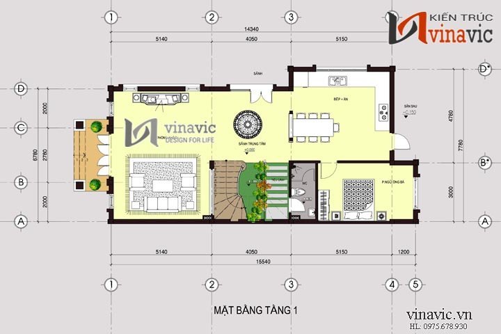 Mặt bằng tầng 1 Mẫu nhà đẹp 3 tầng 120m2 4 phòng ngủ mặt tiền rộng 8m BT1483