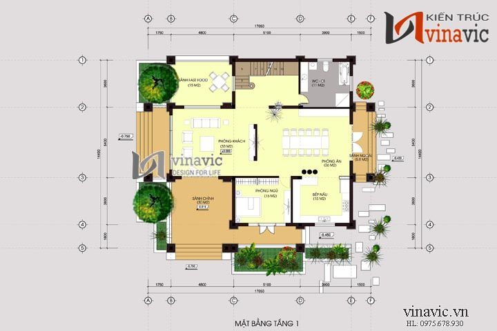 Mặt bằng tầng 1 Mẫu nhà 2 tầng 1 tum BT1478