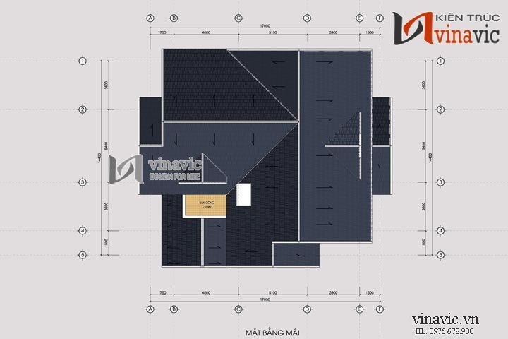 Mặt bằng mái Mẫu nhà 2 tầng 1 tum BT1478
