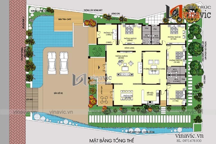 Mặt bằng tổng thể mẫu thiết kế nhà biệt thự vườn 1 tầng