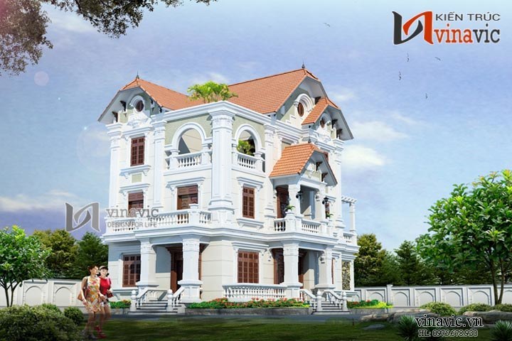 Phối cảnh góc nhìn khác mẫu biệt thự cổ điển đẹp BTCC1410