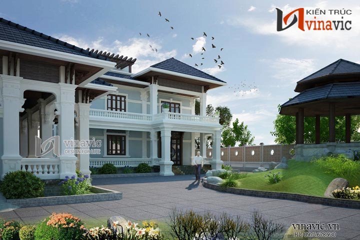 Mẫu thiết kế biệt thự cổ điển đẹp trên khuôn viên đất rộng BTCC1413 