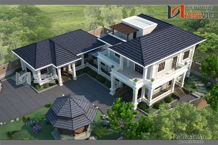 Góc nhìn trên cao mẫu biệt thự cổ điển đẹp: BTCC1413