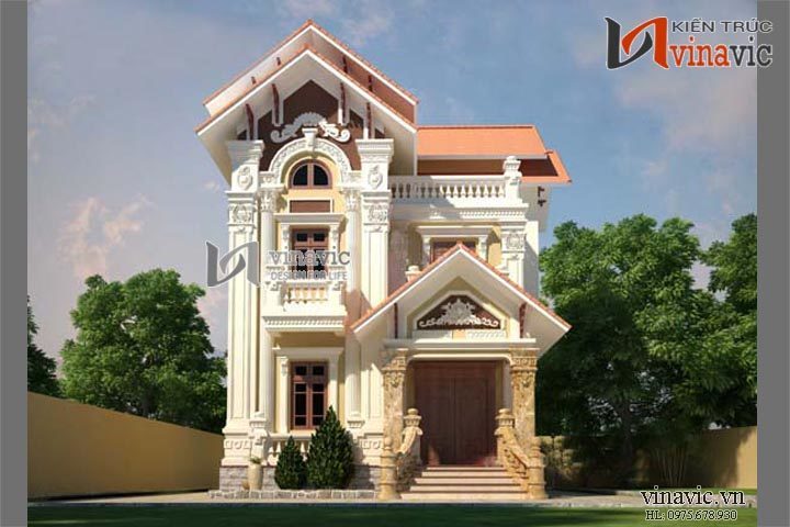 Mẫu biệt thự cổ điển đẹp thiết kế tinh tế hoa văn cầu kỳ BTCC1430