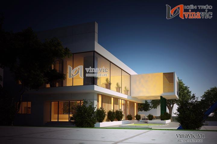 Phối cảnh ban đem mẫu biệt thự hiện đại đẹp: BTCC1433