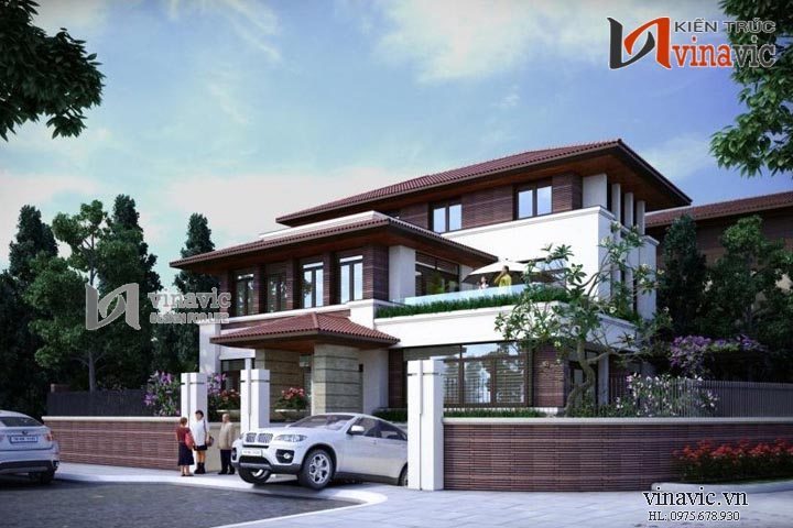 Mẫu biệt thự hiện đại thiết kế nổi bật với vật liệu ốp BTCC1409