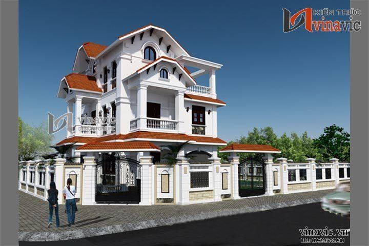 Cận cảnh góc nhìn giao lộ nhà 3 tầng cổ điển 2 mặt tiền