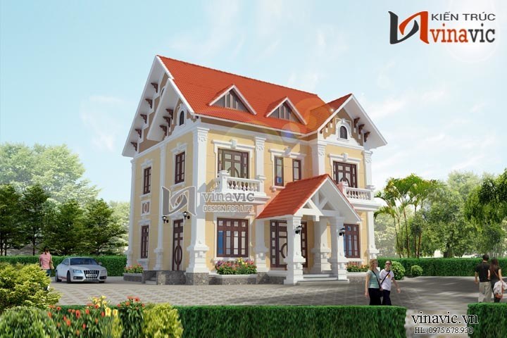 Thiết kế biệt thự tân cổ điển sang trọng với tone màu vàng BTCC1420