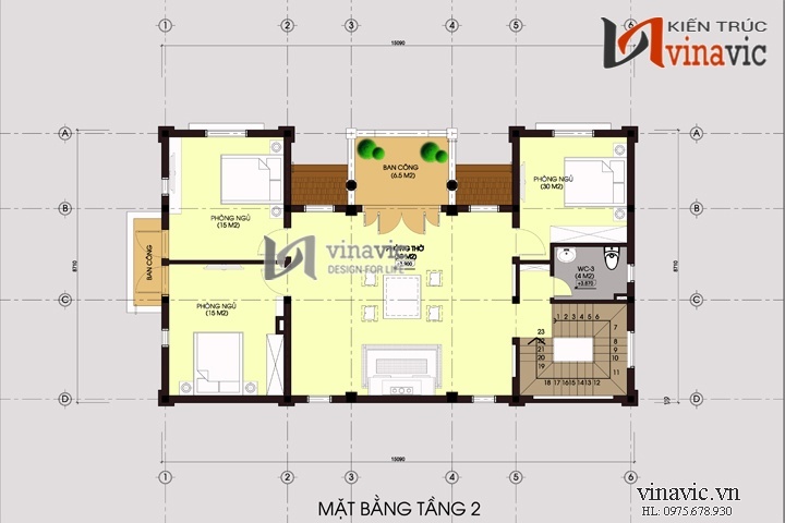 Mặt bằng tầng 2 mẫu biệt thự tân cổ điển đẹp BT1431