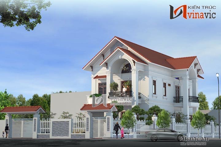 Thiết kế nhà biệt thự tân cổ điển đẹp tiểu cảnh sinh động BTCC1432
