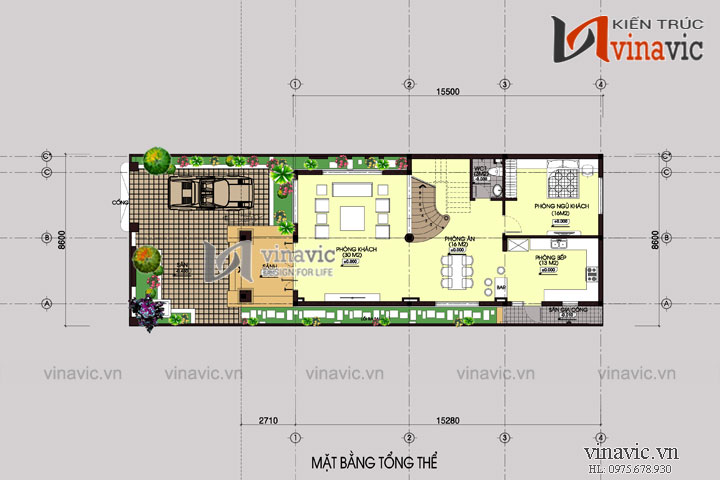 Mặt bằng tổng thể Mẫu nhà đẹp 2 tầng mặt tiền 8m