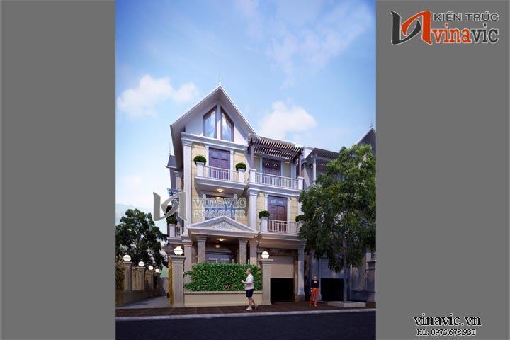 Phối cảnh mặt tiền góc phố chính mẫu biệt thự 3 tầng tân cổ điển Pháp