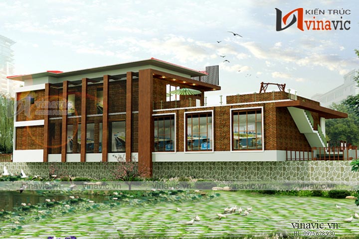 Phối cảnh mặt tiền phụ mẫu nhà văn phòng 2 tầng mái thái đẹp