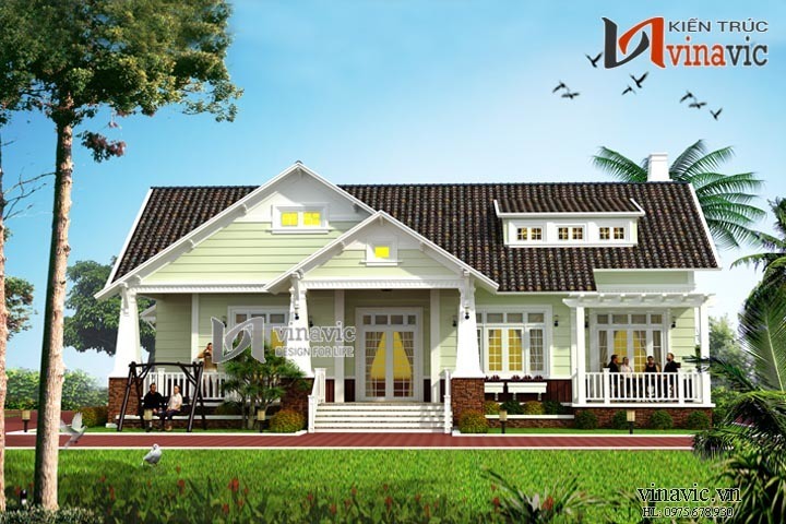 Biệt thự nhà vườn 1 tầng đẹp phong cách tân cổ điển: BT1444