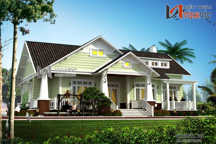 Phối cảnh góc nhìn khác mẫu thiết kế biệt thự nhà vườn 1 tầng BT1444