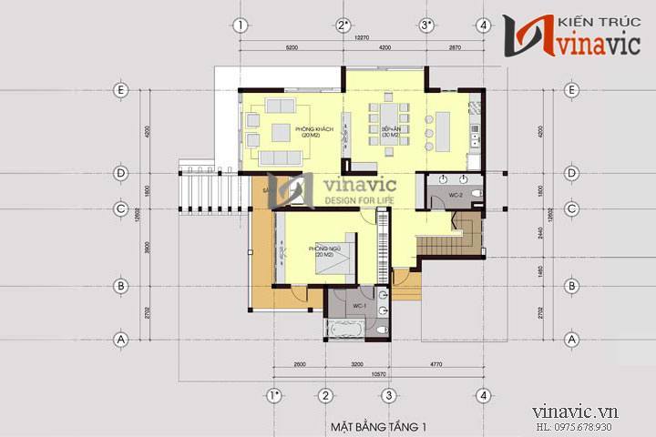 Mặt bằng tầng 1 mẫu nhà biệt hiện đại BT1426