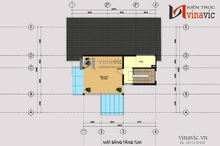 Mặt bằng tầng tum mẫu nhà biệt thự hiện đại BT1426 