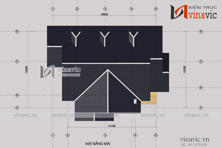 Mặt bằng mái mẫu thiết kế nhà biệt thự đẹp 1 tầng BT1513 Mặt bằng mái mẫu thiết kế nhà biệt thự đẹp