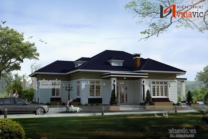 Phối cảnh góc nhìn khác mẫu thiết kế biệt thự vườn 1 tầng BT1514