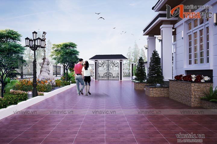 Phối cảnh góc sân vườn mẫu thiết kế biệt thự vườn 1 tầng BT1514