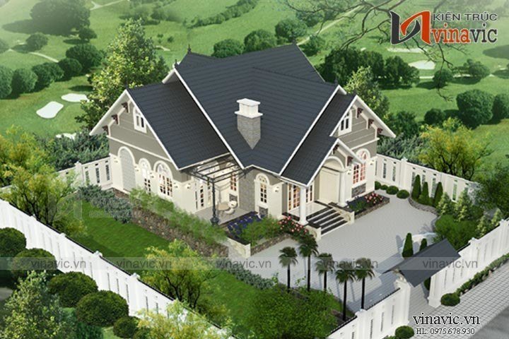 Biệt thự 1 tầng mái thái 4 phòng ngủ nâng tầng cao